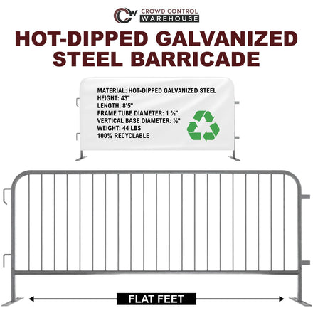 30 Pack - 8.5 Ft Hot-Dipped Galvanized Steel Barricades + Storage Cart