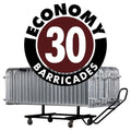 30 Pack - 8.5 Ft Economy Pre-Galvanized Steel Barricades + Storage Cart