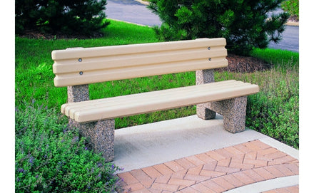 6 Ft. Precast Solid Concrete Park Bench with Back