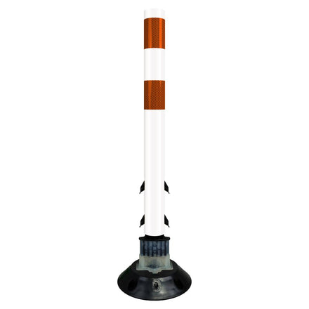 FlexStake 750 Series Surface Mount Center Line Round Base Traffic Delineator - White Tubular Post with Reflective Sheeting Options