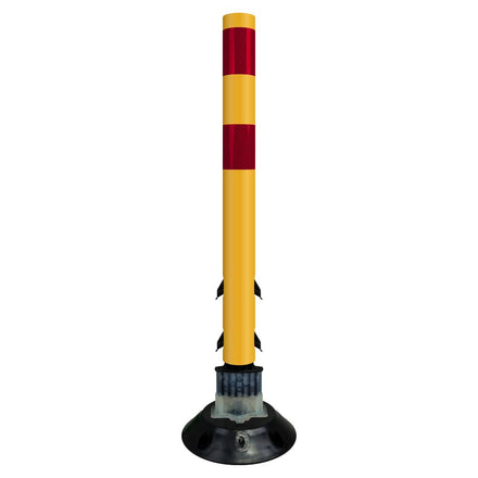 FlexStake 750 Series Surface Mount Center Line Round Base Traffic Delineator - Yellow Tubular Post with Reflective Sheeting Options