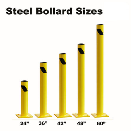 Safety Yellow Steel Bollards, 4.5" Diameter, 24-72" Height - Trafford Industrial