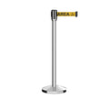 Retractable Belt Barrier Stanchion, Sloped Base, Polished Stainless Steel Post, 13 ft Belt - Montour Line M530