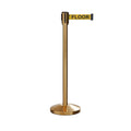 Retractable Belt Barrier Stanchion, Sloped Base, Satin Brass Post, 11 ft Belt - Montour Line M530