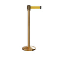 Retractable Belt Barrier Stanchion, Sloped Base, Satin Brass Post, 11 ft Belt - Montour Line M530