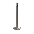 Retractable Belt Barrier Stanchion, Sloped Base, Satin Stainless Steel Post, 11 ft Belt - Montour Line M530