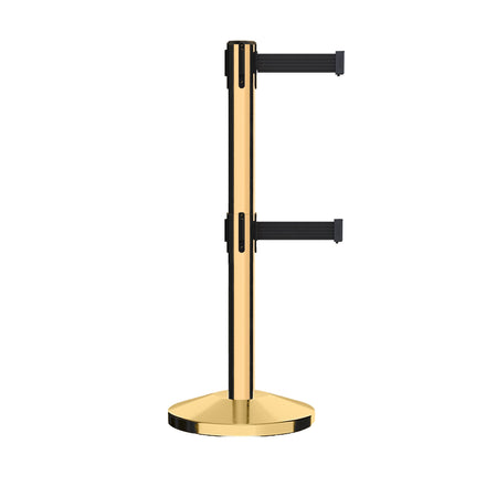 Retractable Dual Belt Barrier Stanchion, Sloped Base, 16 ft Belt - Montour Line M650D