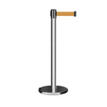 Retractable Belt Barrier Stanchion, Rolling Base, Polished Stainless Steel Post, 11 ft Belt - Montour Line ME630