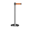 Retractable Belt Barrier Stanchion, Rolling Base, Polished Stainless Steel Post, 11 ft Belt - Montour Line ME630