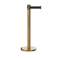 Retractable Belt Barrier Stanchion, Rolling Base, Satin Brass Post, 9 ft Belt - Montour Line ME630