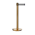 Retractable Belt Barrier Stanchion, Rolling Base, Satin Brass Post, 9 ft Belt - Montour Line ME630