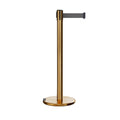 Retractable Belt Barrier Stanchion, Rolling Base, Satin Brass Post, 9 ft Belt - Montour Line ME630