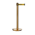 Retractable Belt Barrier Stanchion, Rolling Base, Satin Brass Post, 9 ft Belt - Montour Line ME630