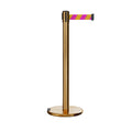 Retractable Belt Barrier Stanchion, Rolling Base, Satin Brass Post, 9 ft Belt - Montour Line ME630