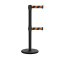 Retractable Dual Belt Barrier Stanchion, Rolling Base, Black Steel Post, 11 ft Belt - Montour Line ME630D