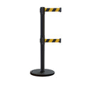 Retractable Dual Belt Barrier Stanchion, Rolling Base, Black Steel Post, 11 ft Belt - Montour Line ME630D