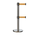 Retractable Dual Belt Barrier Stanchion, Rolling Base, Satin Stainless Steel Post, 11 ft Belt - Montour Line ME630D