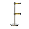 Retractable Dual Belt Barrier Stanchion, Rolling Base, Satin Stainless Steel Post, 11 ft Belt - Montour Line ME630D