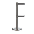 Retractable Dual Belt Barrier Stanchion, Rolling Base, Satin Stainless Steel Post, 11 ft Belt - Montour Line ME630D