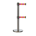 Retractable Dual Belt Barrier Stanchion, Rolling Base, Satin Stainless Steel Post, 11 ft Belt - Montour Line ME630D