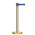 Retractable Belt Barrier Stanchion, Polished Brass Post, Cast Iron Base, 11 Ft. Belt - Montour Line MI630