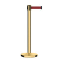 Retractable Belt Barrier Stanchion, Polished Brass Post, Cast Iron Base, 7.5 Ft. Belt - Montour Line MI630