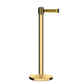 Retractable Belt Barrier Stanchion, Polished Brass Post, Cast Iron Base, 7.5 Ft. Belt - Montour Line MI630