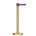 Retractable Belt Barrier Stanchion, Polished Brass Post, Cast Iron Base, 7.5 Ft. Belt - Montour Line MI630