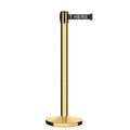 Retractable Belt Barrier Stanchion, Polished Brass Post, Cast Iron Base, 11 Ft. Belt - Montour Line MI630