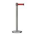 Retractable Belt Barrier Stanchion, Satin Stainless Steel, Cast Iron Base, 13 Ft. Belt - Montour Line MI630