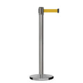 Retractable Belt Barrier Stanchion, Satin Stainless Steel, Cast Iron Base, 13 Ft. Belt - Montour Line MI630