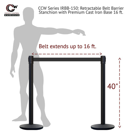 Safety Retractable Belt Barrier Stanchion, Red Post with Heavy Duty Cast Iron Base, 16 ft Belt – Montour Line MSI650