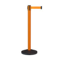 Retractable Belt Barrier Stanchion, Sloped Base, Orange Post, 13 ft Belt - Montour Line MS630