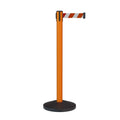 Retractable Belt Barrier Stanchion, Sloped Base, Orange Post, 13 ft Belt - Montour Line MS630