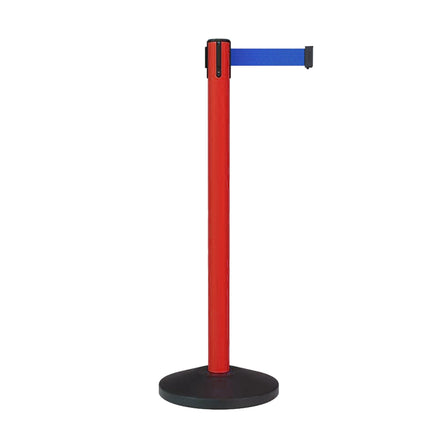 Retractable Belt Barrier Stanchion, Sloped Base, Red Post, 13 ft Belt - Montour Line MS630