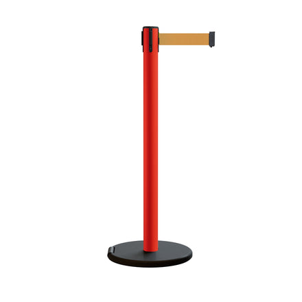 Retractable Belt Barrier Stanchion, Rolling Base, Red Steel Post, 7.5 ft Belt - Montour Line MSE630