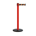 Retractable Belt Barrier Stanchion, Rolling Base, Red Steel Post, 9 ft Belt - Montour Line MSE630