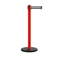 Retractable Belt Barrier Stanchion, Rolling Base, Red Steel Post, 7.5 ft Belt - Montour Line MSE630