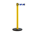 Retractable Belt Barrier Stanchion, Rolling Base, Yellow Steel Post, 11 ft Belt - Montour Line MSE630