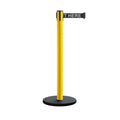 Retractable Belt Barrier Stanchion, Rolling Base, Yellow Steel Post, 11 ft Belt - Montour Line MSE630