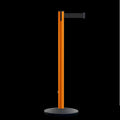 Retractable Belt Barrier Stanchion, Orange Post, Cast Iron Base, 10.5 Ft. Belt - Montour Line MI630