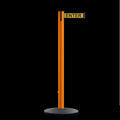 Retractable Belt Barrier Stanchion, Orange Post, Cast Iron Base, 10.5 Ft. Belt - Montour Line MI630