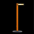 Retractable Belt Barrier Stanchion, Orange Post, Cast Iron Base, 10.5 Ft. Belt - Montour Line MI630