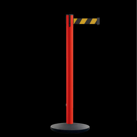 Safety Retractable Belt Barrier Stanchion, Red Post with Heavy Duty Cast Iron Base, 16 ft Belt – Montour Line MSI650