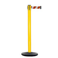 Retractable Belt Barrier Stanchion, Yellow Post, Cast Iron Base, 11 Ft. Belt - Montour Line MSI630