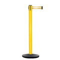 Retractable Belt Barrier Stanchion, Yellow Post, Cast Iron Base, 11 Ft. Belt - Montour Line MSI630