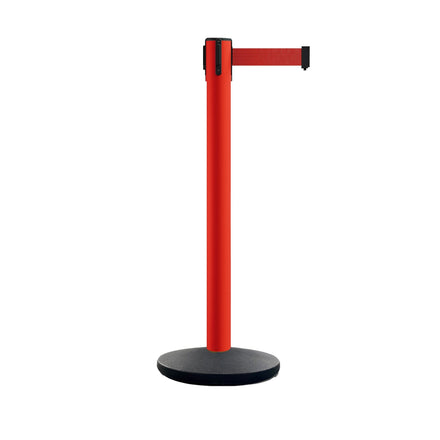 Safety Retractable Belt Barrier Stanchion, Red Post with Heavy Duty Cast Iron Base, 16 ft Belt – Montour Line MSI650