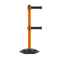 Retractable Dual Belt Barrier Stanchion, Heavy-Duty Rubber Base, 9 ft Belt - Montour Line MSR630D