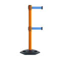 Retractable Dual Belt Barrier Stanchion, Heavy-Duty Rubber Base, 9 ft Belt - Montour Line MSR630D