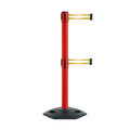 Retractable Dual Belt Barrier Stanchion, Heavy-Duty Rubber Base, 9 ft Belt - Montour Line MSR630D